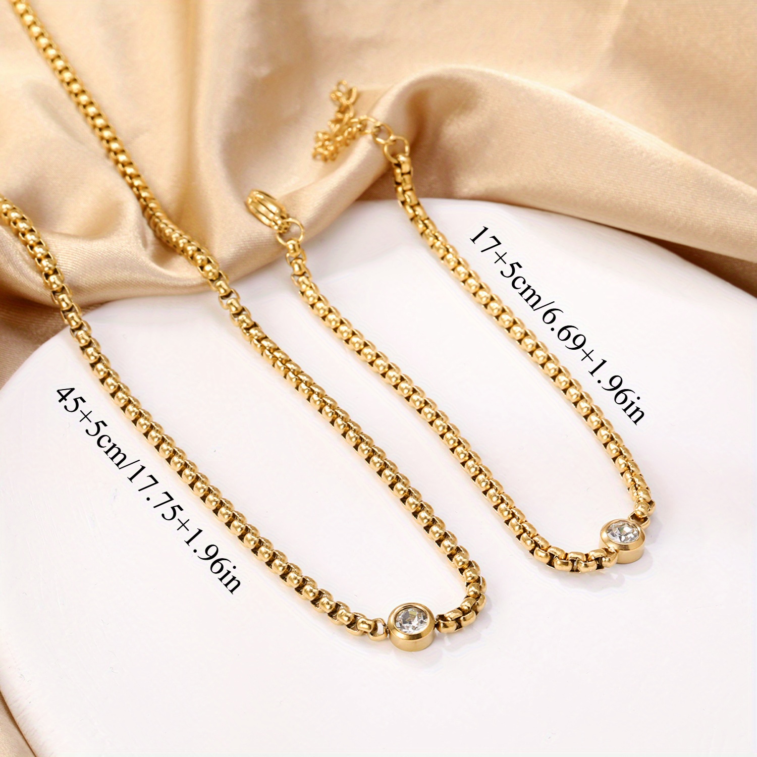 2pcs 316 Stainless Steel Square Necklace and Bracelet Set with Pendant Chain